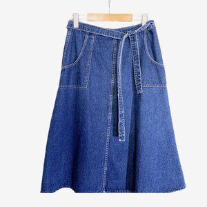 Vintage Dark Denim Wrap Front Midi Skirt / size Small